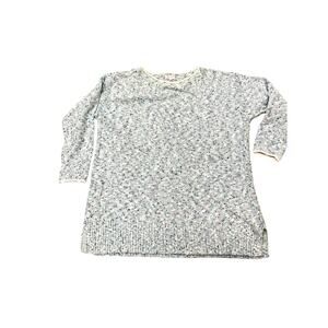 Talbots Women's Cotton Shaker Stitch Sweater, Blue, White, 3/4 Sleeve, Large